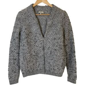 Lucky Brand Womens‎ Zipper Front Wool Blend Bomber Cardigan M Grey Bloucle